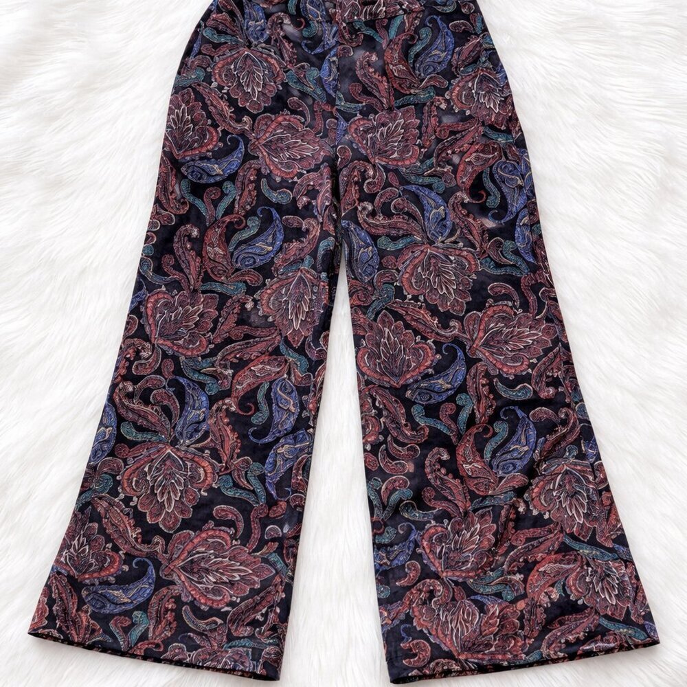 Paisley Wide Leg Pants Boho Retro Statement Trousers Vintage Vibe Medium Zara - Picture 3 of 6